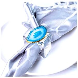 Set of 6 Natural Agate Slice Napkin Rings Gold Plated Crystal Napkin Holder
